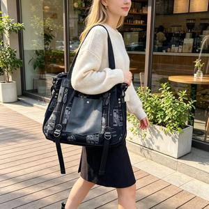 Personalized print <b>canvas</b> <b>bag</b> big Genuine Leather Shoulder <b>Bag</b> vintage Letter Print Single Strap Women's <b>Bag</b> - Product Image 3