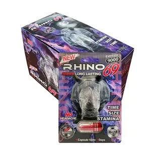 男性の強化のための3D効果Rhino69カプセルボトル弾丸ピル包装ボックス