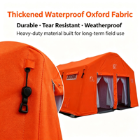 Grande tente de décontamination multi-couloirs avec couverture extérieure verte, tente d'urgence pour matières dangereuses à usage sur le terrain