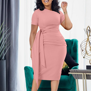 IStapromo Regalos Vestido de Verano para Mujer, Nuevo, de Manga Corta, a la Moda, Plisado, Elegante, con Cordones, Cuello Inclinado, Estilo Europeo y Americano - Product Image 4