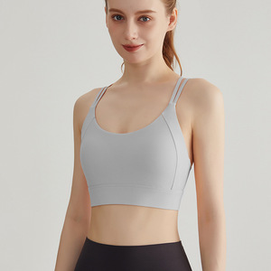 Soutien-gorge de sport pour femme haut de gamme à bretelles croisées, dos orné de strass, rembourré, avec fermeture dorsale, maintien moyen, pour la course, OEM ODM - Product Image 4