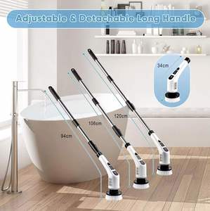 Spazzola Elettrica Senza Fili 360° per Pulizia Bagno Impermeabile con Manico Lungo e 7 Testine di Ricambio in Plastica per <span class=keywords><strong>Vasca</strong></span> e Doccia - Product Image 2