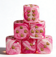 Dés en plastique personnalisés avec logo, 16 mm, 1-12, cube en plastique marbré rose et blanc, dés en forme de cœur D6 pour accessoires de jeu