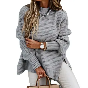 6 Sweater wanita pakaian rajut setengah Turtleneck Solid lengan panjang musim dingin Fashion Pullover Sweater untuk wanita 8220127