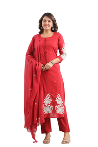 Conjunto de Kurti, Pantalón y Dupatta Rectos para Mujer, de Algodón y Seda, Bordados con Lentejuelas, Cuello Redondo, Mangas 3/4, Ropa Étnica Tradicional de Moda - Product Image 6