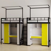 Lit mezzanine en acier robuste de taille standard avec bureau et placard avec escalier pour adultes, noir