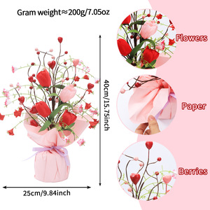 DAMAI Valentine's Day Tulip Desktop Mini Tree Floral Arrangement <b>Spring</b> Tulip Bouquet for Wedding Party Romantic Table <b>Decor</b> - Product Image 2