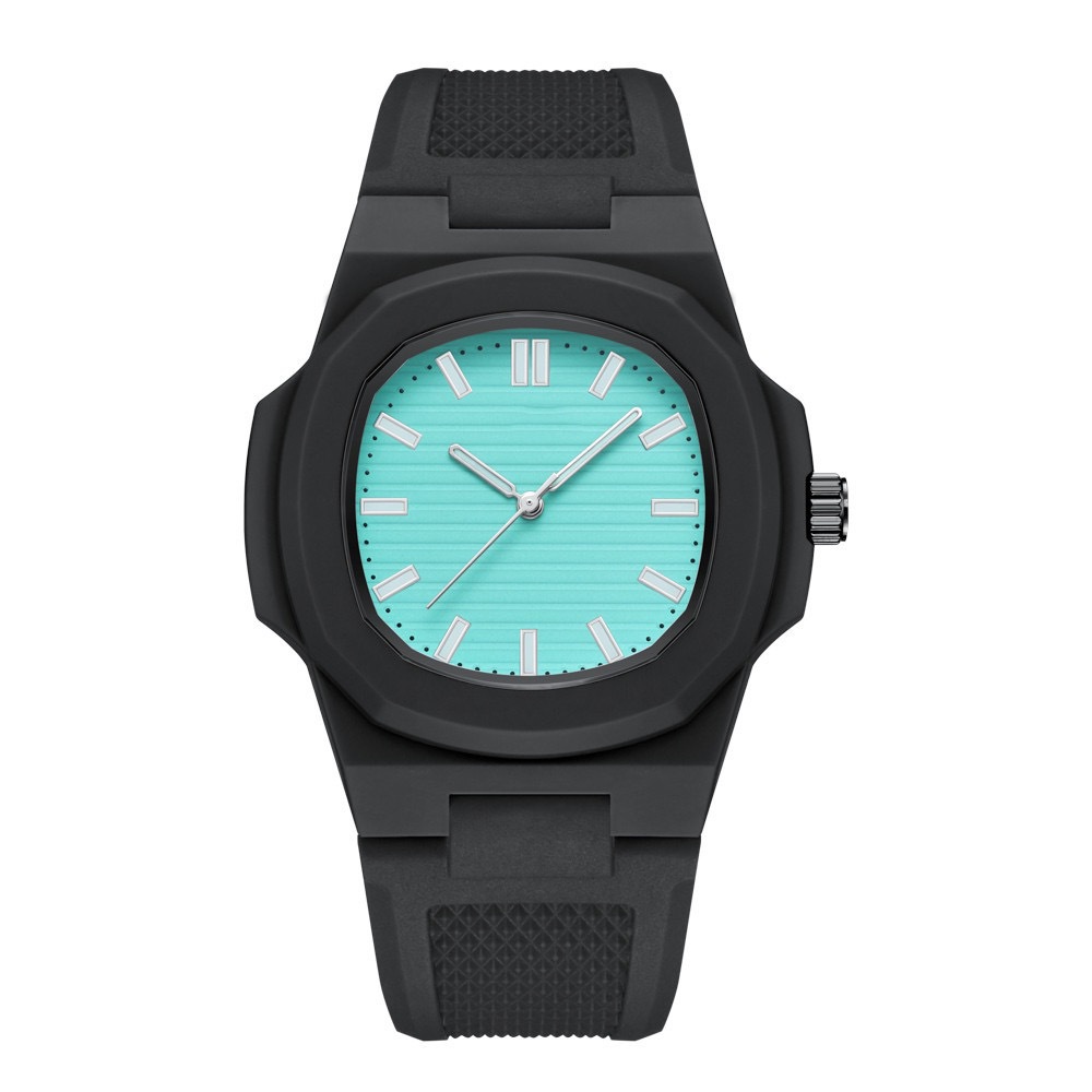 Black strap light green dial