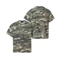 T-shirt camouflage vintage streetwear personnalisé pour homme, t-shirt camouflage épais, t-shirt perlé, fabricant