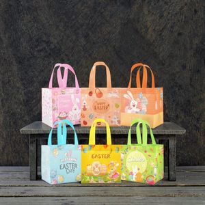 Sacs cadeaux de Pâques à motifs de dessins animés avec poignées, réutilisables, non tissés, petits (20-30 cm), décorations de fête pour la chasse aux œufs du lapin de Pâques - Product Image 2