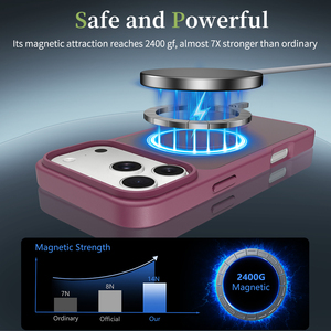 Étui de téléphone magnétique de luxe pour <span class=keywords><strong>iPhone</strong></span> 18 17 <span class=keywords><strong>Pro</strong></span> Max, finition mate cerise foncée, toucher soyeux, antichoc, <span class=keywords><strong>coque</strong></span> de protection personnalisée pour téléphone portable - Product Image 3