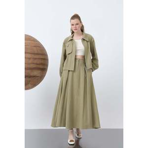 Puane Women's Elegant Light Khaki Skirt Set with Hidden Placket Zipper, <b>Flowy</b> Fabric, Feminine Cut for Business and Events - Product Image 1