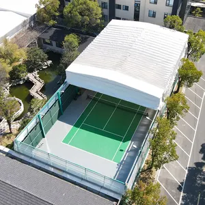 Mobile electric sliding shed with open and closed roof for outdoor sports events, retractable canopy