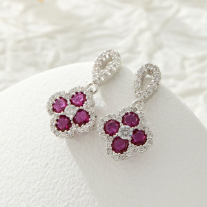 Four Leaf Clover Drop Earrings 925 Sterling Silver Zircon Inlay Flower Design Party Jewelry EA13989 - Product Image 1