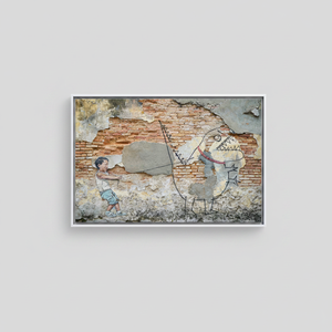 Boy and Dinosaur Graffiti Printed <b>Canvas</b>: Modern Graphic Art Print,WHITE <b>FRAMED</b> <b>CANVAS</b> - Product Image 2