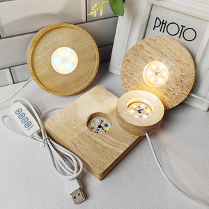 Lampu Led kayu bulat dasar lampu USB sakelar kabel dasar lampu malam Modern untuk lampu malam Led bola kristal seni <span class=keywords><strong>3D</strong></span> - Product Image 6