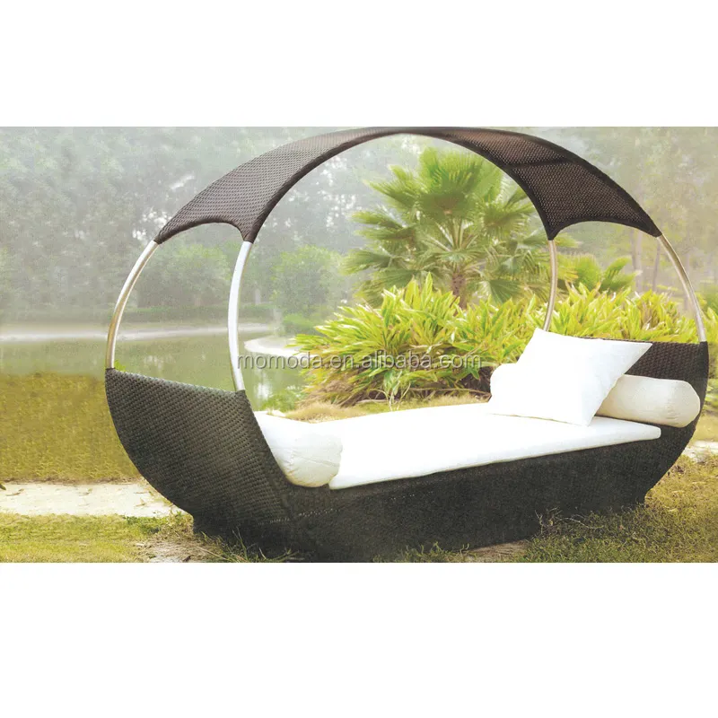 Tüm hava hasır bahçe mobilyaları rattan daybed veranda bahçe alüminyum çerçeve daybed gölgelik