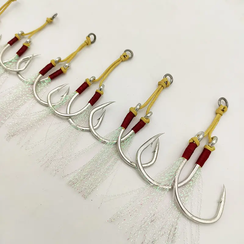 Gorgons 1/0#-11/0# stainless fishing hook double hook solid ring metal jig assist hook