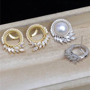 Boucles d'oreilles en argent S925 plaqué or avec cristaux sertis, clous ronds de 10,3 mm pour femmes, bijoux de mariage classiques - Product Image 5