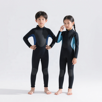 Desain Kustom Grosir Wetsuit Anak 2.5mm Neoprena Tahan Air Bernapas Bermotif Depan Lengan Panjang Satu Bagian Ritsleting Belakang untuk Surfing