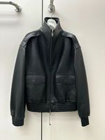 Chaqueta de piel de cordero de diseño de fábrica, cuello alto, cremallera, estilo bomber, vintage, de piel de oveja auténtica, para OEM