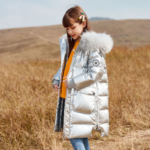 Doudoune chaude d'hiver pour garçon et fille, vêtement brillant, à capuche, de couleur unie, taille mi-longue, nouvelle collection pour enfants - Product Image 6