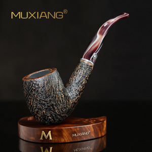 Muxiang Briarwood Smoking Pipe Bent Shape Flame Pattern Carved Wood Tobacco Pipe For Men - Product Image 2