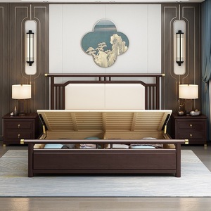 Chinese Style Solid Wood Bed 1.8m Double Storage Bed Soft <b>Headboard</b> Modern Minimalist Master Bedroom Furniture - Product Image 3