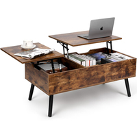 Table basse carrée en bois de salon moderne pliante à hauteur réglable avec rangement caché