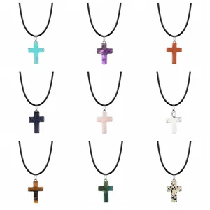 Naturstein Anhänger Halskette Heilung Kristall Quarz Chakra Edelstein Kreuz Form Charms Anhänger für DIY Schmuck herstellung