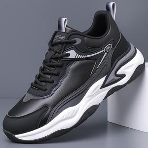 Chaussures de course pour hommes en cuir PU, semelle intermédiaire EVA, semelle extérieure en caoutchouc, doublure en mesh, chaussures de sport confortables pour hommes - Product Image 1