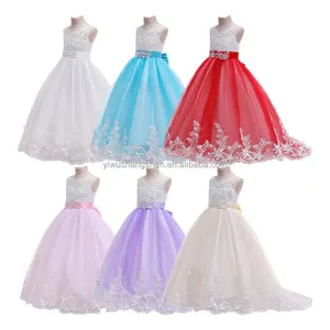 Hot Selling Solid Color Children Wedding Boutique Mesh Pengpeng Dress Lace Flower for Kids Girls Show Dress