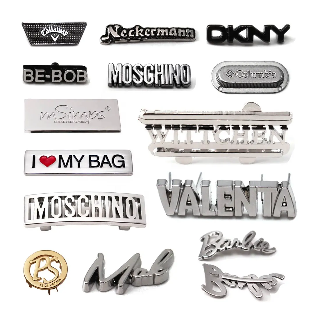 Wholesale Custom Brand Logo Clothing Tag Accessories Engraved Sewing Bag Labels for Handbags Garment Metal ISO Customer Size