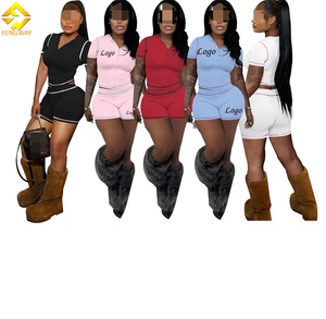 Logo personalizzato 2025 estate sudore da donna con cerniera per motociclista Set corto Top corto con cappuccio 2 pezzi Jogger due pezzi Set abbigliamento donna - Product Image 1