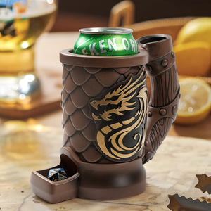 Dragon Design Resin Drink Holder With <b>Dice</b> Compartment For Beer Can And Party Use - Product Image 1