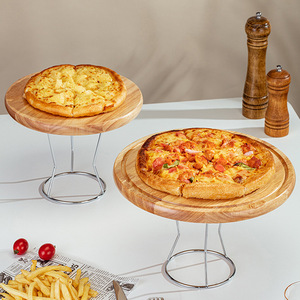 <span class=keywords><strong>Planche</strong></span> à <span class=keywords><strong>pizza</strong></span> ronde en <span class=keywords><strong>bois</strong></span> avec support métallique, plateau de service pour <span class=keywords><strong>pizza</strong></span> pour la présentation en restauration, outils et fournitures - Product Image 2