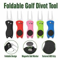 Outil de réparation de divots de golf pliable en acier inoxydable 304, fourche en ABS, marqueur de balle magnétique, 11 cm (ouvert), 7 cm (plié), 40 g, 5 couleurs, logo personnalisé
