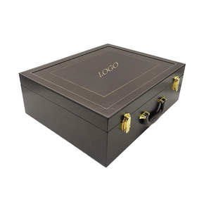Custom Large Wooden <strong>Decorative</strong> Storage Leather <strong>Box</strong> Wooden Leather Treasure Chest <strong>Box</strong> <strong>with</strong> Hinged <strong>Lid</strong> - Product Image 2