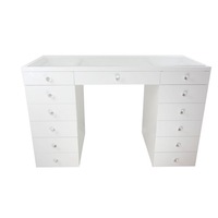 Table de toilette moderne en bois massif avec placage mélaminé blanc, panneau MDF E1, miroir LED amovible et réglable, rangement intégré - Offre Spéciale