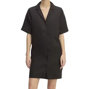 Short Sleeve Linen Shirt Dress For Women 100% Linen Woven Shirtdress Summer Button Down Shirts Skirts Organic Womens Clothes