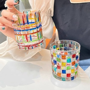 Peint à la main coloré Murano whisky verre gobelet mexicain arc-en-ciel tissé Relief eau verres à whisky - Product Image 4