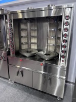 Grill vertical à gaz GPL automatique à double brûleur infrarouge en acier inoxydable pour la cuisson du shawarma et des kebabs