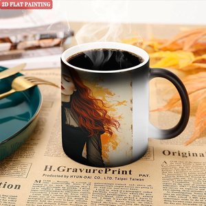 Modern Home Dining Room Table Mug Frosted Black 11oz <b>Ceramic</b> Heat Sensitive Magic <b>Cup</b> - Product Image 5