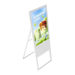 Bewegliche elektronische Werbetafeln 49 Zoll FHD Smart Screen weiße Farbe Digitale Menüleiste Werbe maschine für Einkaufs zentrum
