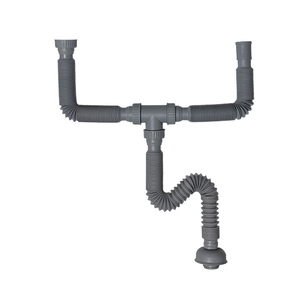 Kit de tuyau d'évacuation d'évier en plastique PP gris moderne, connecteurs flexibles extensibles, installation réglable, salle de bain - Product Image 1