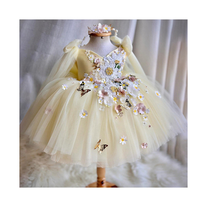 Abito da Principessa per Bambine con Applicazioni a Farfalla, Vestito con Fiori 3D, Abito Gonfio da Damigella - Product Image 1