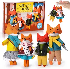 2024 beginners travel boy girl 3d fox family stuffed woodland animal felt craft set activity sewing kits for kids diy