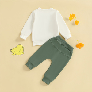 Ensemble 2 pièces décontracté pour bébé garçon, imprimé poulet, pull à manches longues et col rond, pantalon à nœud (Spandex/Coton) - Product Image 6