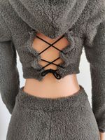 Vêtements d'hiver de luxe pour femmes 2026, ensemble de survêtement en fourrure Prettylittlething, ensemble de survêtement deux pièces, pantalon et sweat à capuche