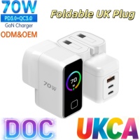 Cargador USB-C Plegable de 70 W para Portátil, Cargador de Pared Multi-Enchufe UK, Cargador Rápido de 65 W y 45 W Tipo C USB-C para Macbook y iPad